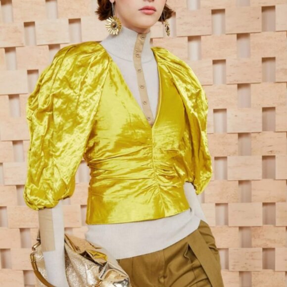 Ulla Johnson "Vera" Ruched Duchesse-Satin Top Size 4 - Picture 4 of 6